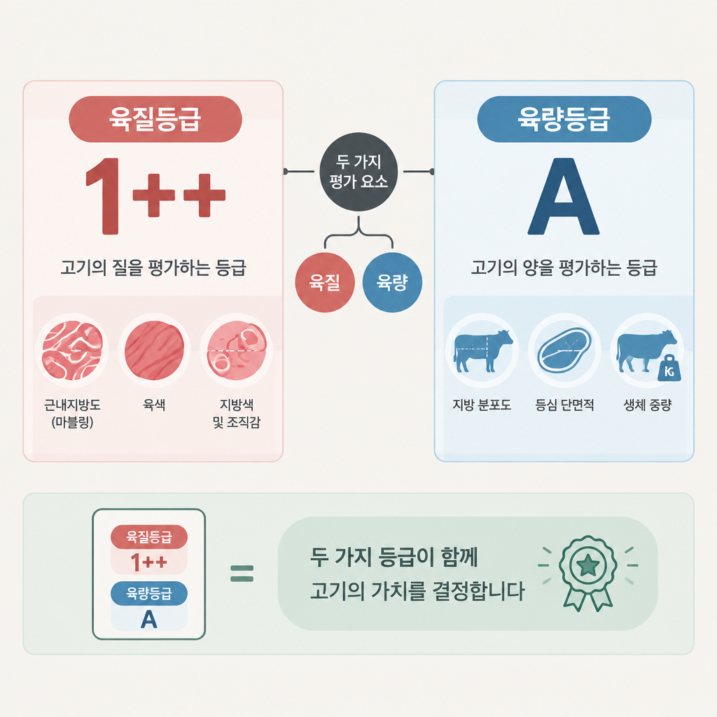 AI 생성 설명 이미지: 안산일동한우 유니드정육식당 | ‘1++A’ 표기를 요소별로 읽는 체크리스트